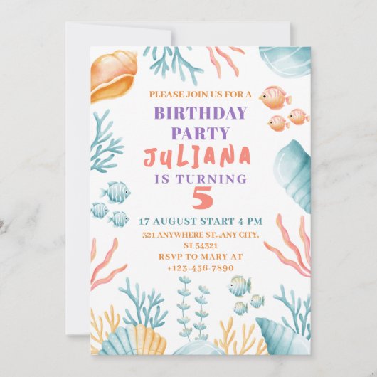 Ocean-Thema Onder het Zee meisje Verjaardagsfeest Kaart (Voorkant)