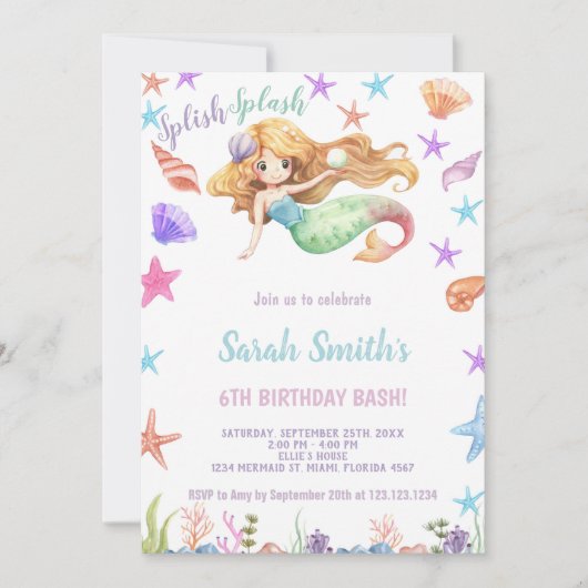 Ocean-thema Party Kaarten voor meisjes (Voorkant)
