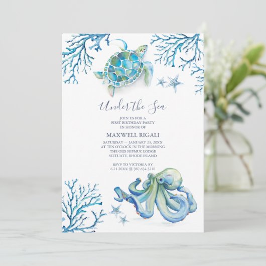 Ocean Theme 1e Verjaardag uitnodiging (Staand voorkant)