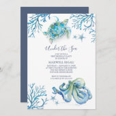 Ocean Theme 1e Verjaardag uitnodiging (Voorkant / Achterkant)