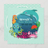 Ocean Theme Baby shower; Aqua Green Chevron Kaart (Voorkant / Achterkant)