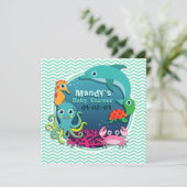 Ocean Theme Baby shower; Aqua Green Chevron Kaart (Staand voorkant)