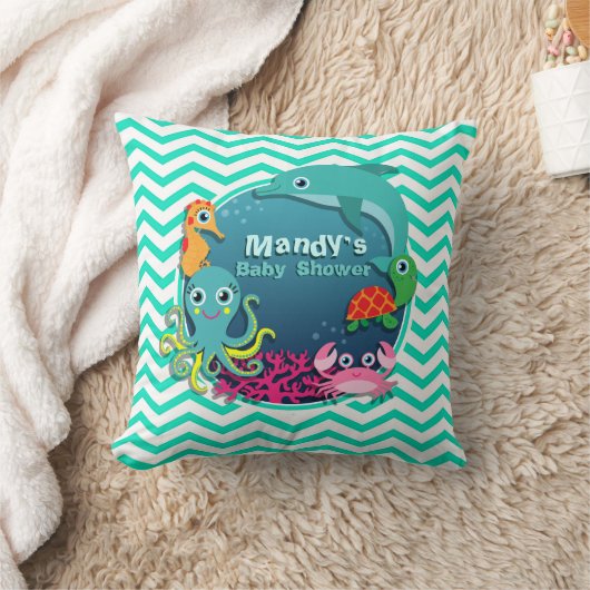 Ocean Theme Baby shower; Aqua Green Chevron Kussen (Deken)
