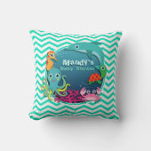 Ocean Theme Baby shower; Aqua Green Chevron Kussen (Voorkant)