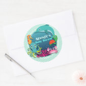 Ocean Theme Baby shower; Aqua Green Chevron Ronde Sticker (Envelop)