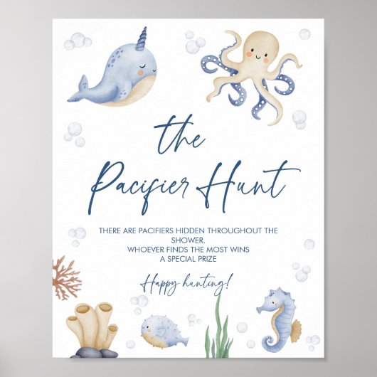 Ocean Theme Baby shower Fopspeen Hunt Spel Teken Poster (Voorkant)