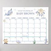 Ocean Theme Baby shower Guess Due Date Calendar Poster (Voorkant)