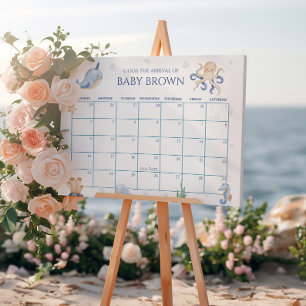 Ocean Theme Baby shower Guess Due Date Calendar Poster