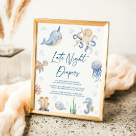 Ocean Theme Baby shower Late Night Luiers Teken Poster