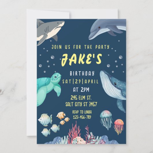 Ocean Theme Birthday Invitation Kaart (Voorkant)