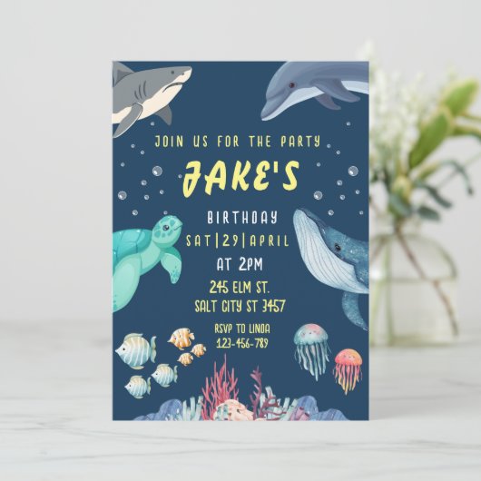 Ocean Theme Birthday Invitation Kaart (Staand voorkant)