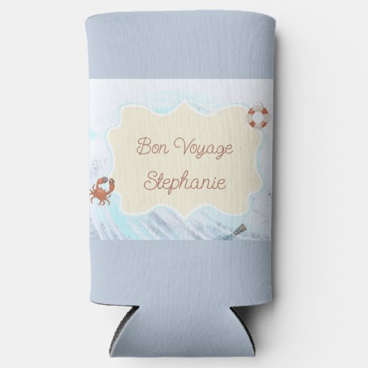 Ocean Theme Bon Voyage Personalized with Name Seltzer Blikjeskoeler (Voorkant)