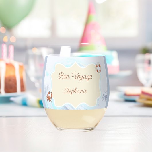 Ocean Theme Bon Voyage Personalized with Name Wijnglas Zonder Voet (Insitu (Verjaardag))