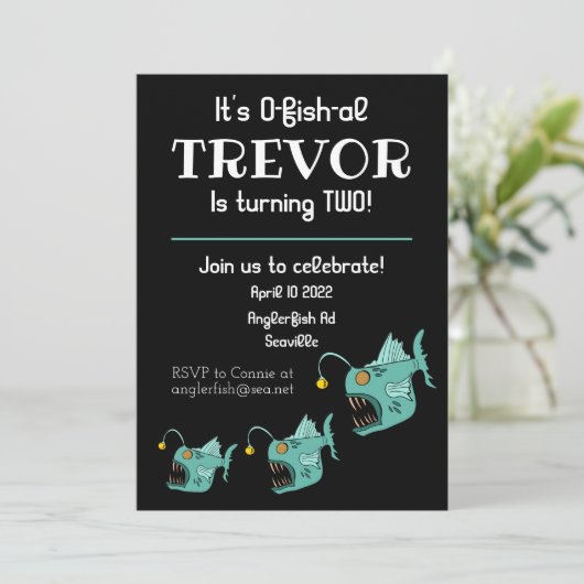 Ocean Theme Boys Birthday Anglerfish O-fish-al Kaart (Staand voorkant)