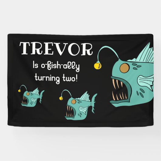 Ocean Theme Boys Birthday Anglerfish O-fish-al Spandoek (Horizontaal)