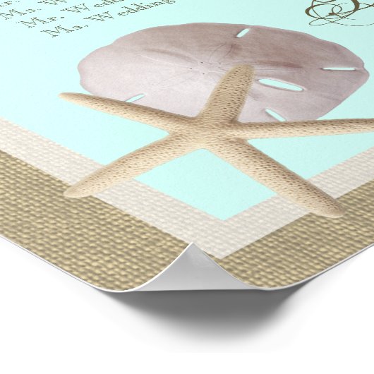 Ocean Theme en Burlap Seating Chart Poster (Hoek)