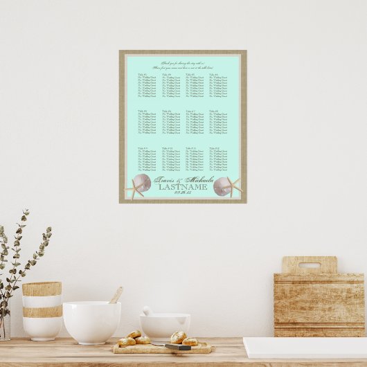Ocean Theme en Burlap Seating Chart Poster (Keuken)