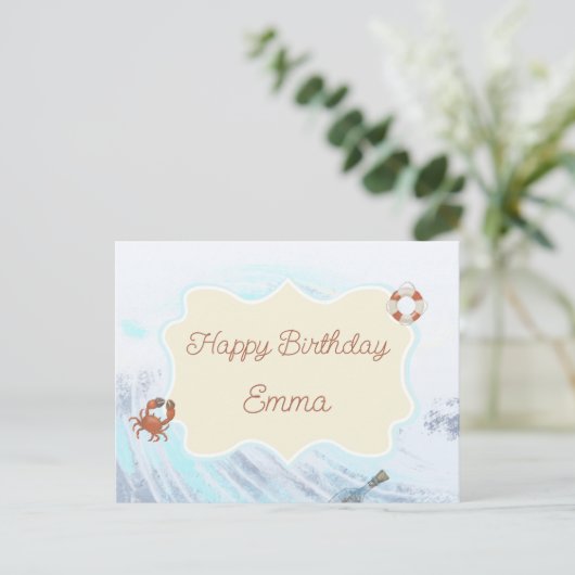 Ocean Theme Happy Birthday op maat van naam Briefkaart (Staand voorkant)