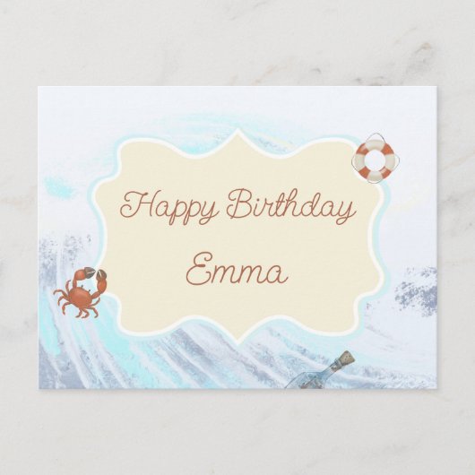 Ocean Theme Happy Birthday op maat van naam Briefkaart (Voorkant)