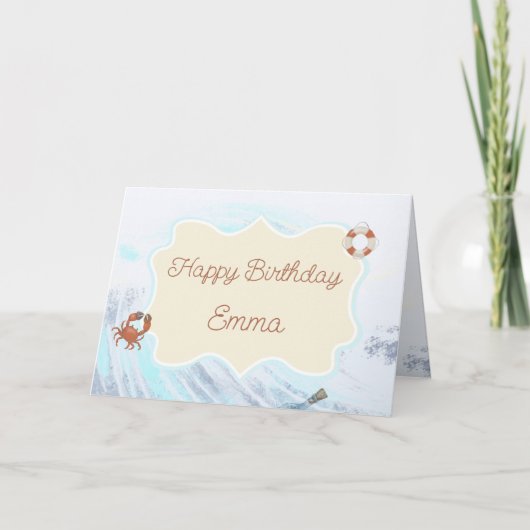 Ocean Theme Happy Birthday op maat van naam Kaart (Voorkant)