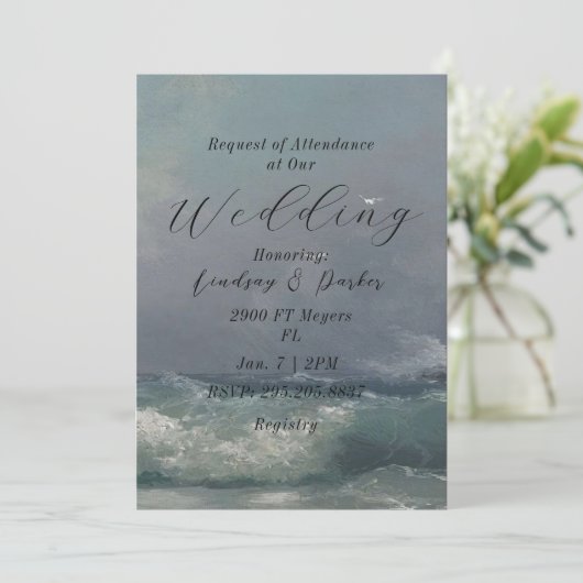 Ocean Theme Huwelijksuitnodiging Kaart (Staand voorkant)