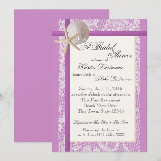 Ocean Theme Paarse Trouwdouche Kaart (Voorkant / Achterkant)