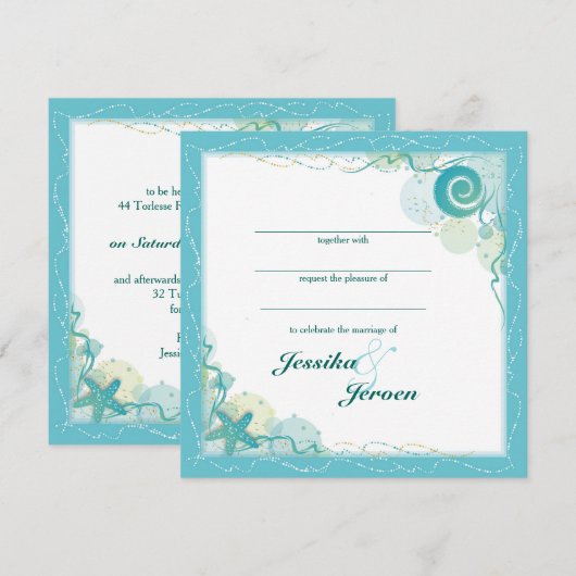 Ocean Theme Wedding invitation Kaart (Voorkant / Achterkant)
