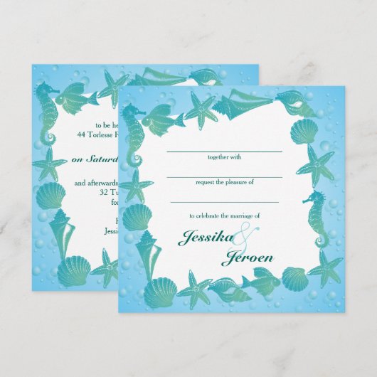 Ocean Theme Wedding invitation Kaart (Voorkant / Achterkant)