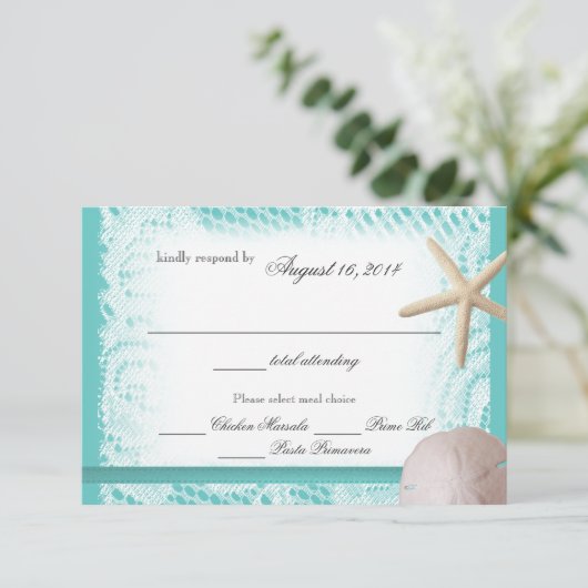 Ocean Theme Wedding Reactie RSVP Kaartje (Staand voorkant)