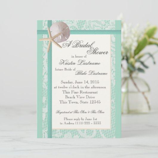 Ocean Theme Zee Foam Green Wedding Shower Kaart (Staand voorkant)