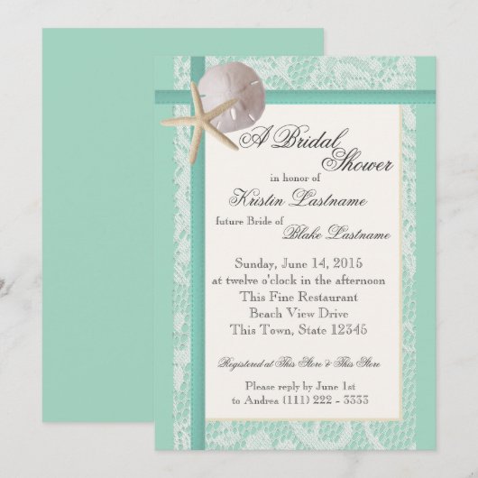 Ocean Theme Zee Foam Green Wedding Shower Kaart (Voorkant / Achterkant)