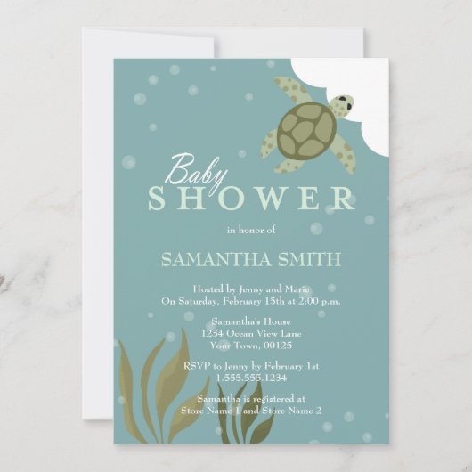 Ocean Theme Zee Turtle Baby shower Invitation Kaart (Voorkant)