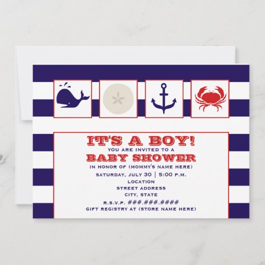 Ocean Thgeacht Baby shower Invitation Kaart (Voorkant)
