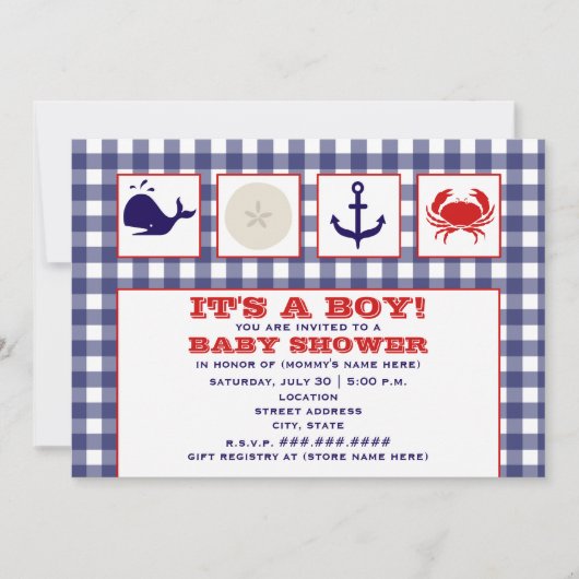 Ocean Thing Gingham Baby shower Invitation Kaart (Voorkant)
