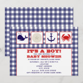 Ocean Thing Gingham Baby shower Invitation Kaart (Voorkant / Achterkant)