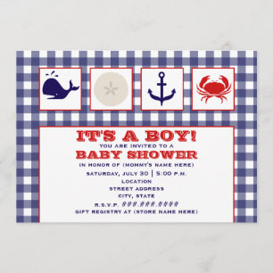 Ocean Thing Gingham Baby shower Invitation Kaart