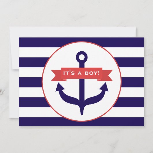 Ocean Thmed Baby shower Invitation Anchor Stripes Kaart (Voorkant)