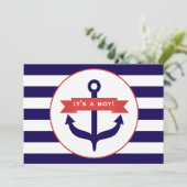 Ocean Thmed Baby shower Invitation Anchor Stripes Kaart (Staand voorkant)
