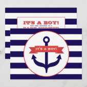 Ocean Thmed Baby shower Invitation Anchor Stripes Kaart (Voorkant / Achterkant)