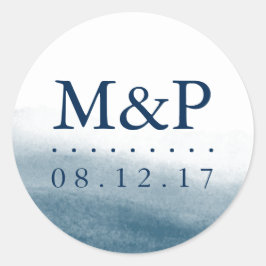 Ocean Tides Bruiloft Monogram Ronde Sticker