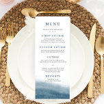 Ocean Tides Wedding Menu<br><div class="desc">Plaats deze elegante menukaarten op elke plaats die voor een prachtige aanraking aan uw trouwontvangstopstelling plaatst. Kustgeest, nautisch ontwerp is voorzien van grijs en marinblauw schrift met uw namen en trouwdatum bovenaan, en een waterverf waselement onderaan in rijk marinenblauw. Coördinaten met ons Ocean Tides bruiloft-collectie — perfect voor je strand...</div>