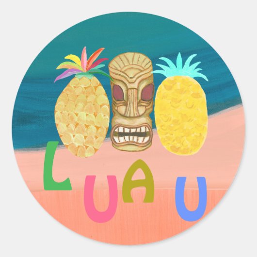 Ocean Tiki Ananas Luau Ronde Sticker (Voorkant)