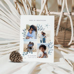 Ocean Treasures 4 Foto Kastal Kerstmis Feestdagenkaart<br><div class="desc">Een elegante kustvakantiekaart voor strand- of kustbewoners met vier foto's in een collage-lay-out,  voorzien van blauwe waterverf koraal,  zeester en plantaardig materiaal. Bovenaan staat de keuze voor Zeeen en groeten of de keuze voor een feestelijke groet,  met uw handtekening en het jaar linksonder.</div>