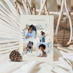 Ocean Treasures 4 Foto Kastal Kerstmis Feestdagenkaart<br><div class="desc">Een elegante kustvakantiekaart voor strand- of kustbewoners met vier foto's in een collage-lay-out,  voorzien van blauwe waterverf koraal,  zeester en plantaardig materiaal. Bovenaan staat de keuze voor Zeeen en groeten of de keuze voor een feestelijke groet,  met uw handtekening en het jaar linksonder.</div>