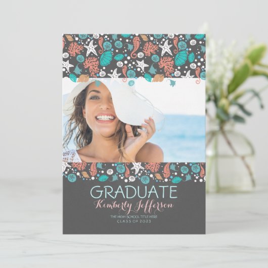 Ocean Treasures Beach Afstudeerfeest Kaart (Staand voorkant)