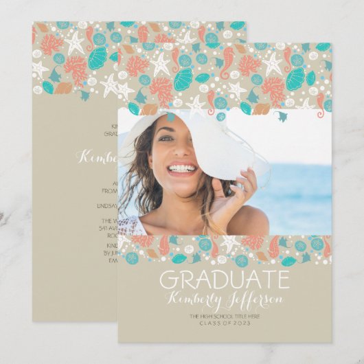 Ocean Treasures Beach Afstudeerfeest Kaart (Voorkant / Achterkant)