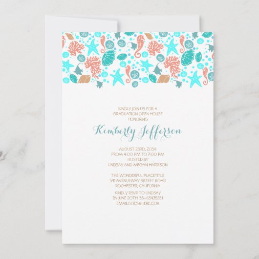 Ocean Treasures White Beach Afstudeerfeest Kaart (Achterkant)