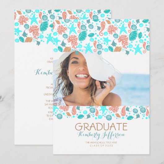 Ocean Treasures White Beach Afstudeerfeest Kaart (Voorkant / Achterkant)