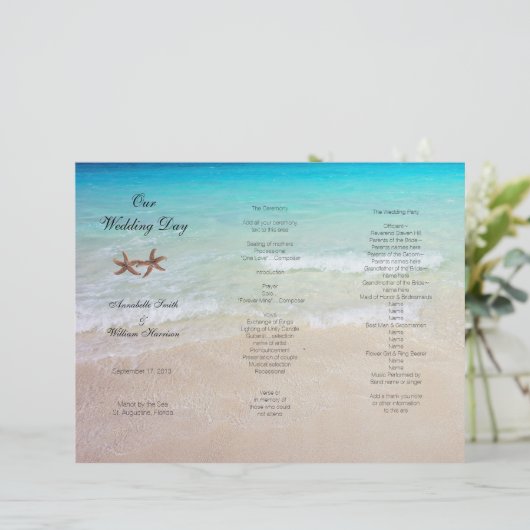 Ocean Tri-Fold Tropical Beach Wedding Programme (Staand voorkant)