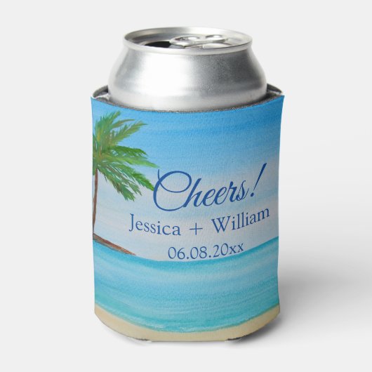 Ocean Tropical Beach Island Zomerbruiloft Blikjeskoeler (Blikje Voorkant)